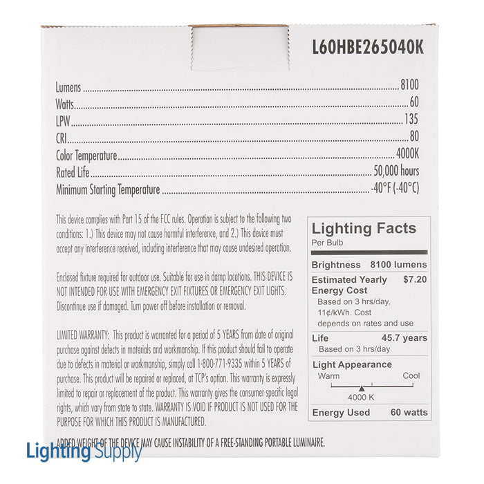 TCP LED High Bay Lamp 60W E26 Base 4000K (L60HBE265040K)