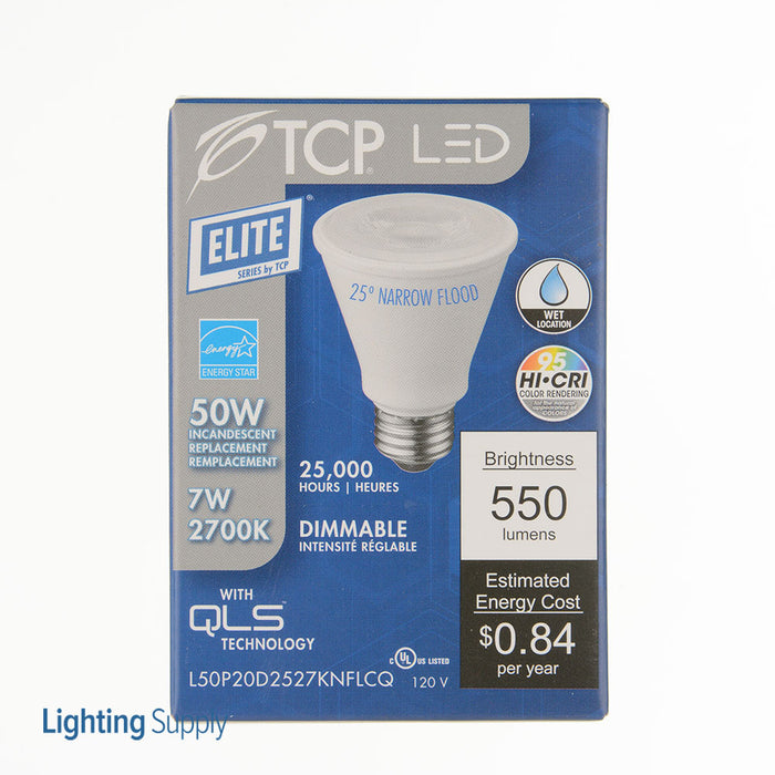 TCP LED PAR20 7W 2700K E26 Base Suitable For Wet Locations Dimmable 25 Degree Beam Angle (L50P20D2527KNFLCQ)