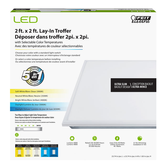 Feit Electric 2X2 Foot CCT Selectable 3000K/3500K/4000K/5000K/6500K LED Lay-In Troffer (TR2X2G2/6WY/WH)