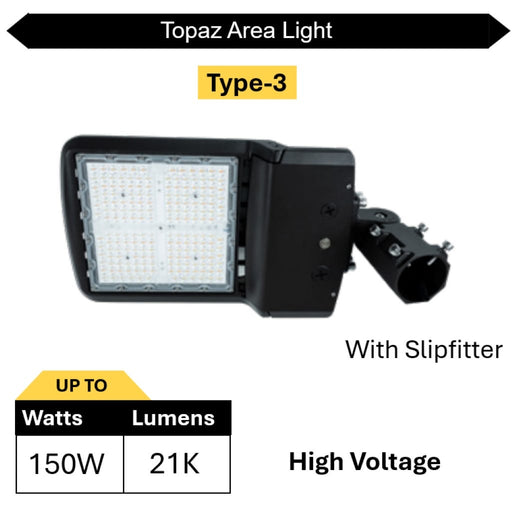 Topaz ARL-150PCS-T3-HV Area Light Power/CCT Selectable 70W/100W/150W 3000K/4000K/5000K Type 3 277-480V 0-10V Dimming Bronze (T73988)