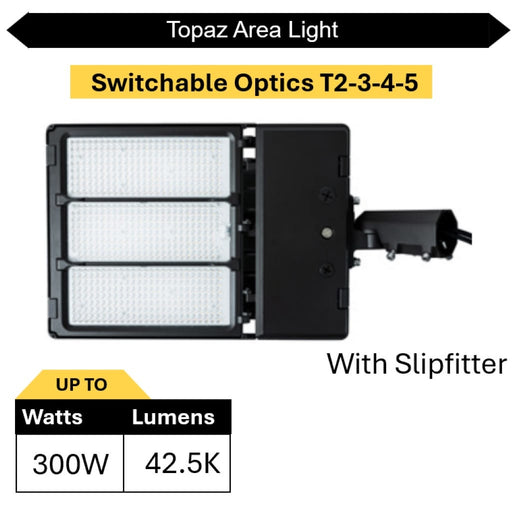 Topaz ARL-300PCS-SWO Area Light Power/CCT Selectable 200W/250W/300W 3000K/4000K/5000K Switchable Optics T2-T3-T4-T5 120-277V 0-10V Dimming Bronze (T74102)