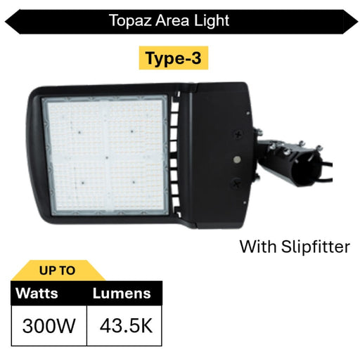 Topaz ARL-300PCS-T3 Area Light Power/CCT Selectable 200W/250W/300W 3000K/4000K/5000K Type 3 120-277V 0-10V Dimming Bronze (T73978)