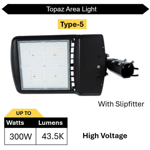 Topaz ARL-300PCS-T5-HV Area Light Power/CCT Selectable 200W/250W/300W 3000K/4000K/5000K Type 5 277-480V 0-10V Dimming Bronze (T73994)