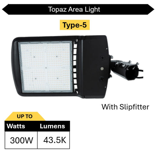 Topaz ARL-300PCS-T5 Area Light Power/CCT Selectable 200W/250W/300W 3000K/4000K/5000K Type 5 120-277V 0-10V Dimming Bronze (T73982)