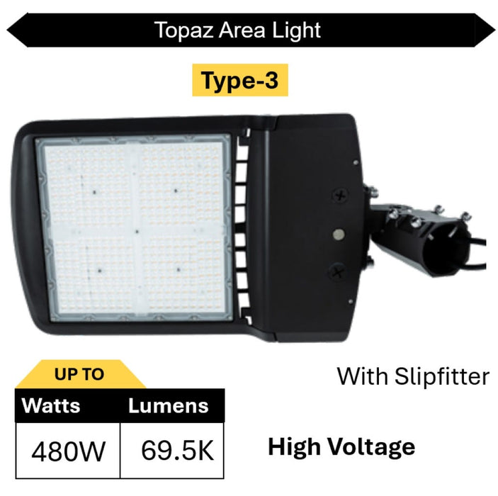 Topaz ARL-480PCS-T3-HV Area Light Power/CCT Selectable 350W/400W/480W 3000K/4000K/5000K Type 3 277-480V 0-10V Dimming Bronze (T73996)
