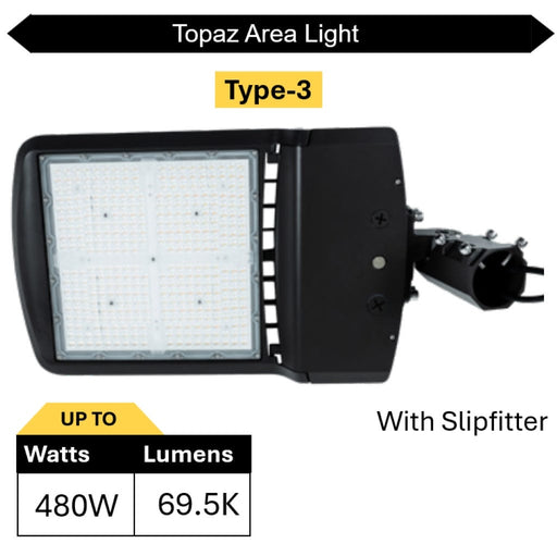 Topaz ARL-480PCS-T3 Area Light Power/CCT Selectable 350W/400W/480W 3000K/4000K/5000K Type 3 120-277V 0-10V Dimming Bronze (T73984)