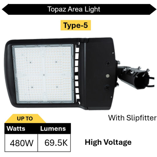 Topaz ARL-480PCS-T5-HV Area Light Power/CCT Selectable 350W/400W/480W 3000K/4000K/5000K Type 5 277-480V 0-10V Dimming Bronze (T73998)