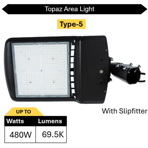 Topaz ARL-480PCS-T5 Area Light Power/CCT Selectable 350W/400W/480W 3000K/4000K/5000K Type 5 120-277V 0-10V Dimming Bronze (T73986)