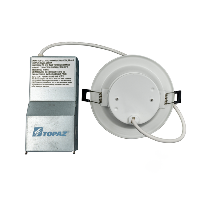 Topaz CDL4S-RM-12WPCS-U Commercial LED Canless Downlight 4 Inch Power/CCT Selectable 6W/9W/12W 2700K/3000K/3500K/4000K/5000K 120-277V Dimmable Remote Driver (T75869)