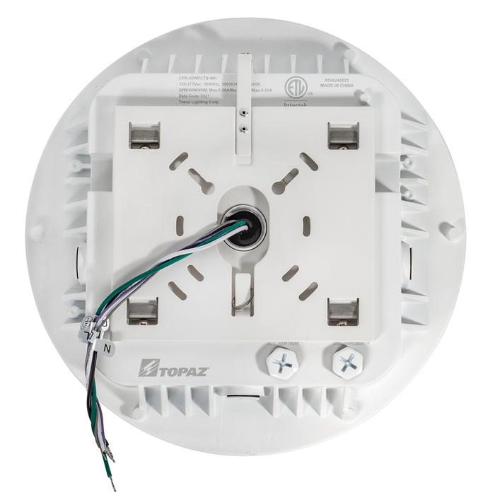 Topaz CPR-60WPCTS-WH Canopy Power/CCT Selectable 30W/40W/60W 3000K/4000K/5000K 4388Lm/5741Lm/8329Lm 120-277V 90 Degree Beam Angle White (T72769)