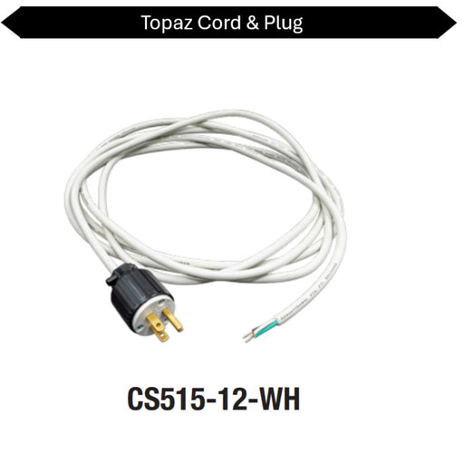 Topaz CS515-12-WH 12 Foot White Cord 120V With NEMA 5-15 15A Straight Blade Plug (T74441)
