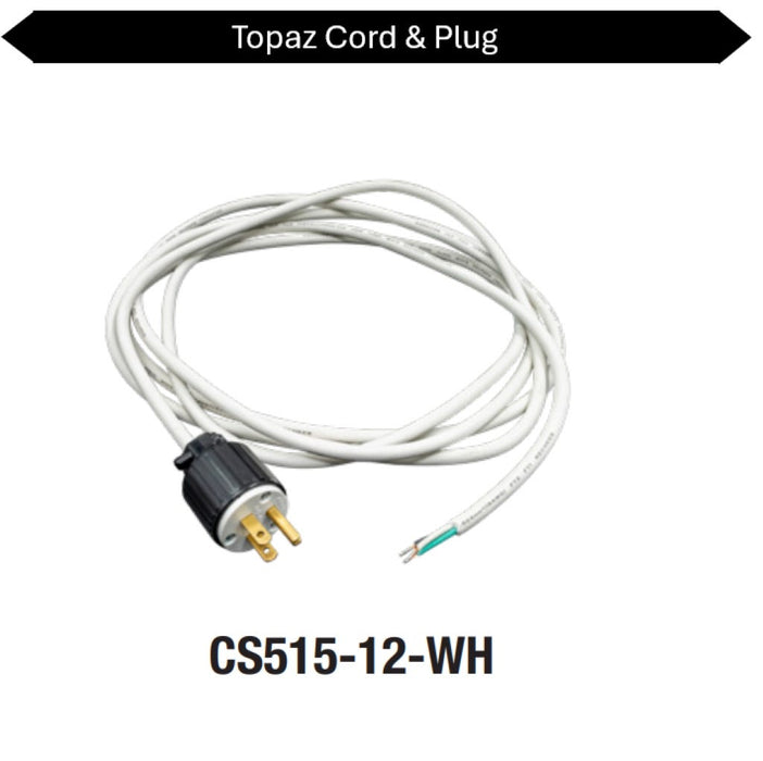 Topaz CS515-12-WH 12 Foot White Cord 120V With NEMA 5-15 15A Straight Blade Plug (T74441)