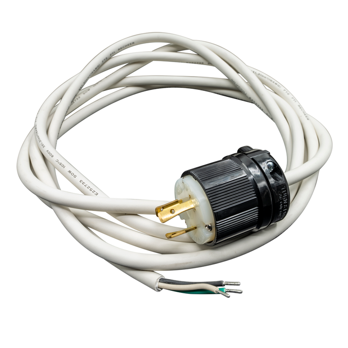 Topaz CSL820-12-WH 12 Foot White Cord 480V With NEMA L8-20 20A Twist Lock Plug (T74445)