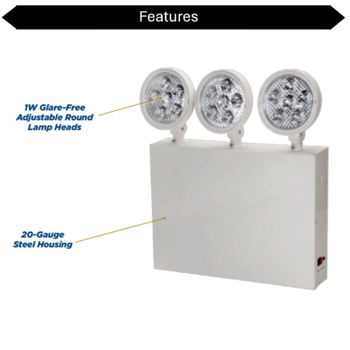Topaz EL3/LED/WH-NYC LED Steel Emergency Unit NYC Approved 3-Head 120/277V 90-Minute Backup White (T75112)