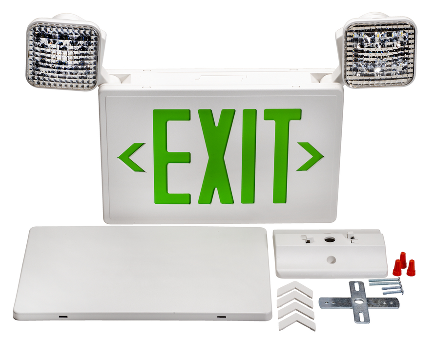 Topaz ESC/LED/GW LED Exit/Emergency Combination Green Letters 90-Minute Battery Backup 2-Track Or Swivel Adjustable Heads Single Or Double Sided White (T75141)