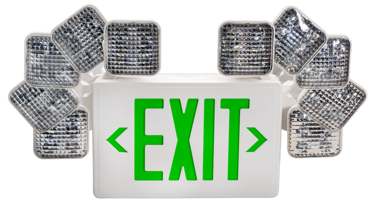Topaz ESC/LED/GW LED Exit/Emergency Combination Green Letters 90-Minute Battery Backup 2-Track Or Swivel Adjustable Heads Single Or Double Sided White (T75141)