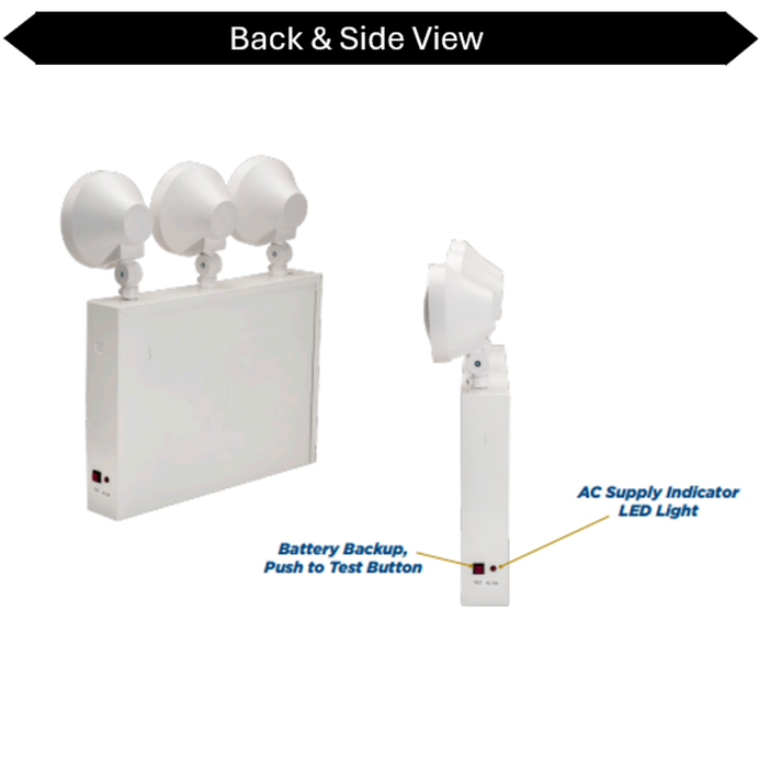 Topaz ESC/LED/RW-NYC LED Steel Exit/Emergency Combination NYC Approved Adjustable 3-Head Red Letters 90-Minute Backup White (T75140)
