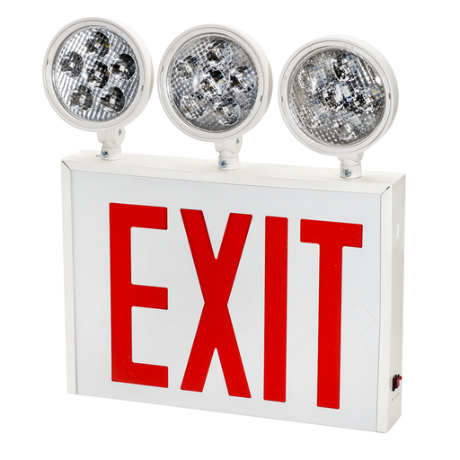 Topaz ESC/LED/RW-NYC LED Steel Exit/Emergency Combination NYC Approved Adjustable 3-Head Red Letters 90-Minute Backup White (T75140)