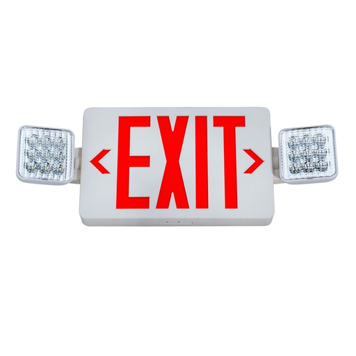 Topaz ESC/LED/RW/RC LED Exit-Emergency Combination Red Letters Adjustable 2-Head Single Or Double Sided 90-Minute Battery Backup Remote Capable White (T72112)
