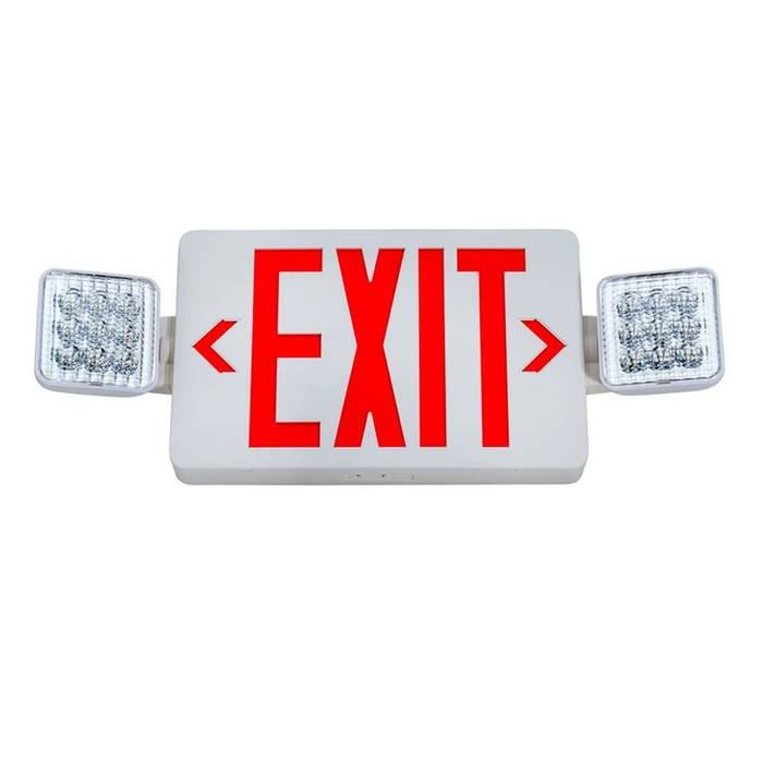 Topaz ESC/LED/RW/RC LED Exit-Emergency Combination Red Letters Adjustable 2-Head Single Or Double Sided 90-Minute Battery Backup Remote Capable White (T72112)