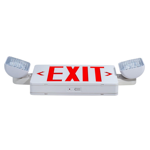 Topaz ESC/LED/RW/RC LED Exit-Emergency Combination Red Letters Adjustable 2-Head Single Or Double Sided 90-Minute Battery Backup Remote Capable White (T72112)