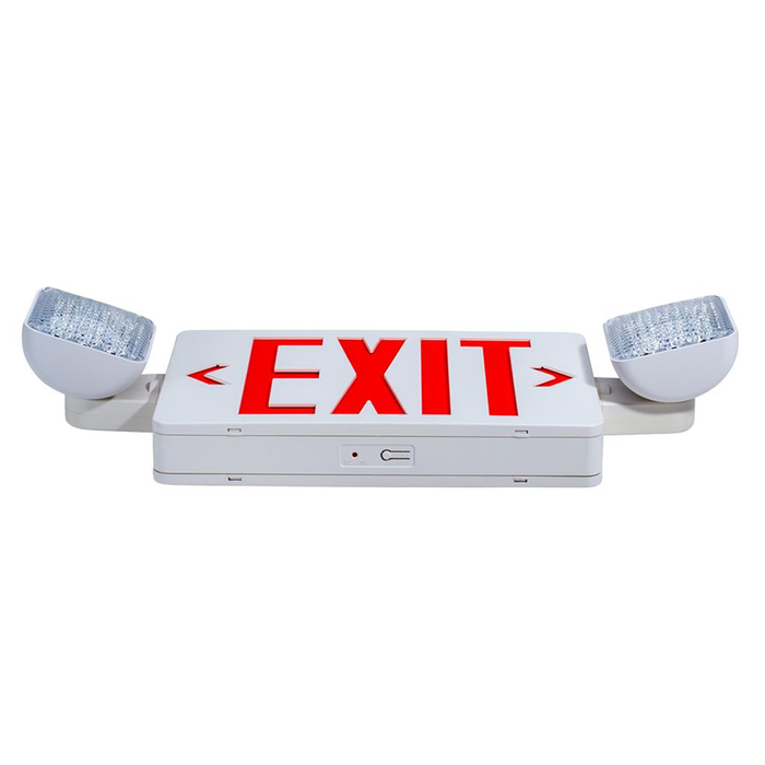 Topaz ESC/LED/RW/RC LED Exit-Emergency Combination Red Letters Adjustable 2-Head Single Or Double Sided 90-Minute Battery Backup Remote Capable White (T72112)
