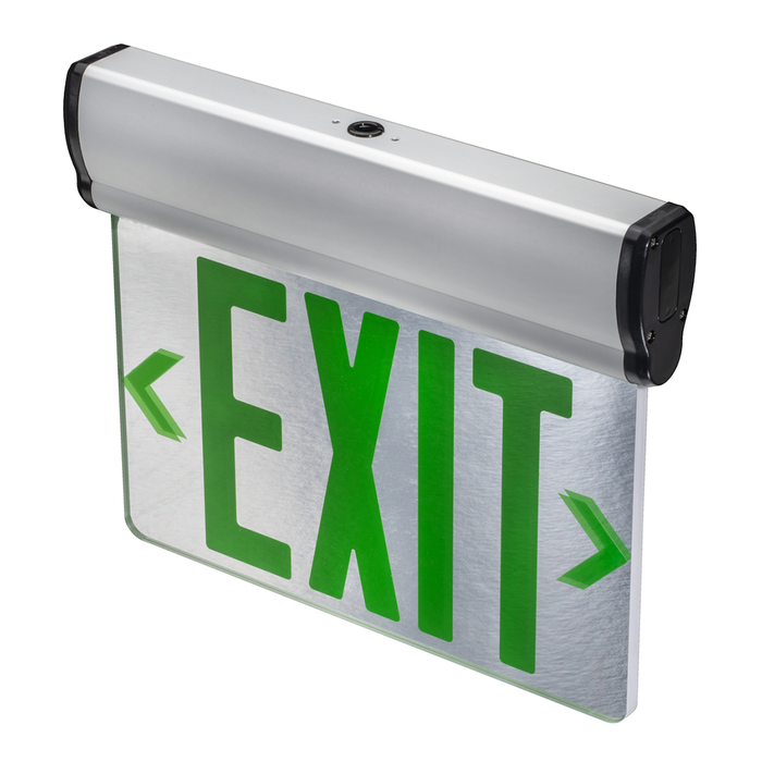 Topaz ESEL/DFS/GMR/B LED Edgelit Exit Mirror Green Letters Double Face Aluminum Housing Surface Mount Canopy 90-Minute Battery Backup (T71100)