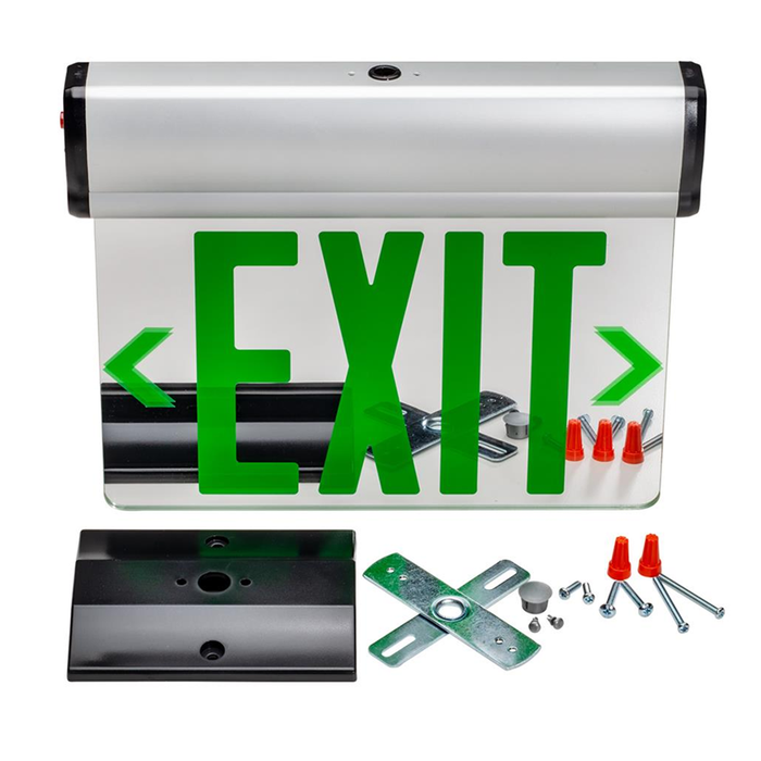 Topaz ESEL/DFS/GMR/B LED Edgelit Exit Mirror Green Letters Double Face Aluminum Housing Surface Mount Canopy 90-Minute Battery Backup (T71100)