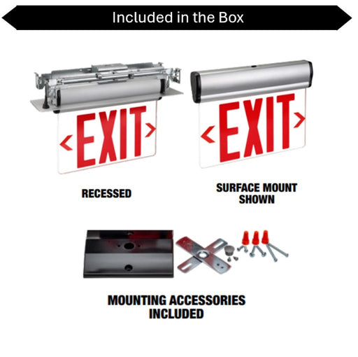 Topaz ESEL/DFR/RMR/B-NYC LED Edgelit Mirror Exit Red Letters Double Face Aluminum Housing Recessed Or Ceiling Mount NYC Approved 90-Minute Battery Backup (T71102)