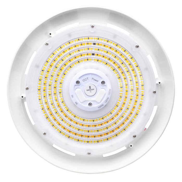 Topaz HBC-150W-PCTS-WH Round LED High Bay Power/CCT Selectable 100W/120W/150W 4000K/5000K 120-277V 90 Degree Optical Lens White (T73568)