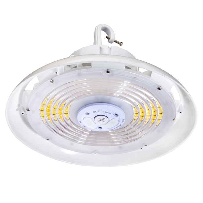 Topaz HBC-150W-PCTS-WH Round LED High Bay Power/CCT Selectable 100W/120W/150W 4000K/5000K 120-277V 90 Degree Optical Lens White (T73568)