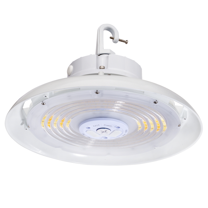 Topaz HBC-150W-PCTS-WH Round LED High Bay Power/CCT Selectable 100W/120W/150W 4000K/5000K 120-277V 90 Degree Optical Lens White (T73568)