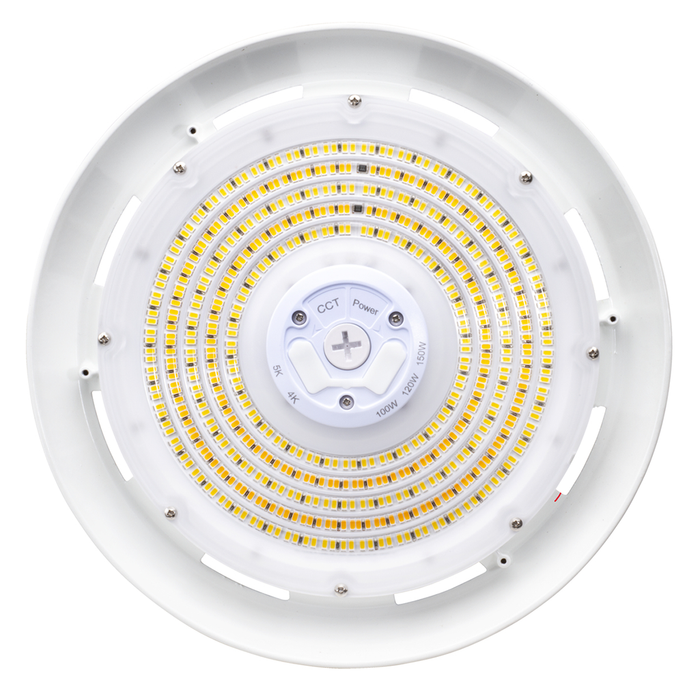 Topaz HBC-200W-PCTS-WH Round LED High Bay Power/CCT Selectable 150W/180W/200W 4000K/5000K 120-277V 90 Degree Optical Lens White (T73570)