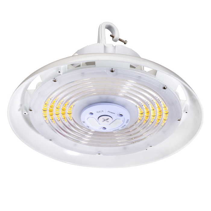 Topaz HBC-200W-PCTS-WH Round LED High Bay Power/CCT Selectable 150W/180W/200W 4000K/5000K 120-277V 90 Degree Optical Lens White (T73570)