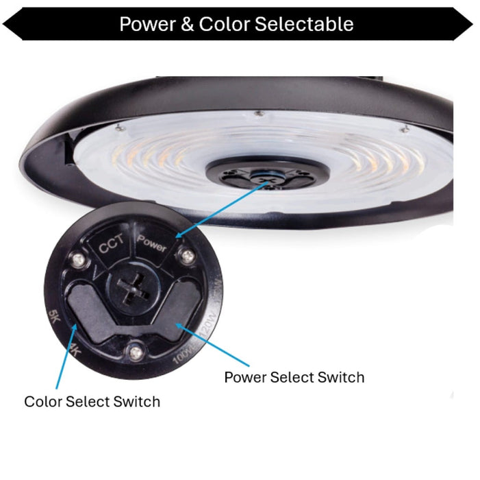 Topaz HBC-200W-PCTS-BL Round LED High Bay Power/CCT Selectable 150W/180W/200W 4000K/5000K 120-277V 90 Degree Optical Lens Black (T73569)