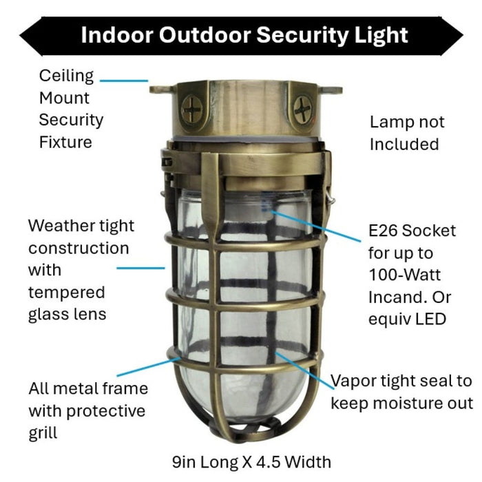 Topaz L1706AB Vaportight Industrial Jelly Jar Ceiling Mount Incandescent/LED Lamp Ready Antique Bass E26 Socket (TX4102)