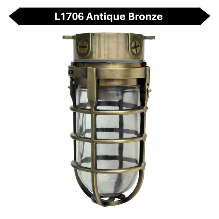 Topaz L1706AB Vaportight Industrial Jelly Jar Ceiling Mount Incandescent/LED Lamp Ready Antique Bass E26 Socket (TX4102)