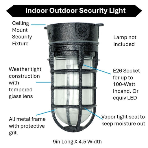 Topaz L1706BLK Vaportight Industrial Jelly Jar Ceiling Mount Incandescent/LED Lamp Ready Black E26 Socket (TX4103)