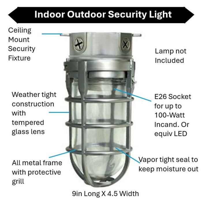 Topaz L1706BS Vaportight Industrial Jelly Jar Ceiling Mount Incandescent/LED Lamp Ready Brush Steel E26 Socket (TX4104)