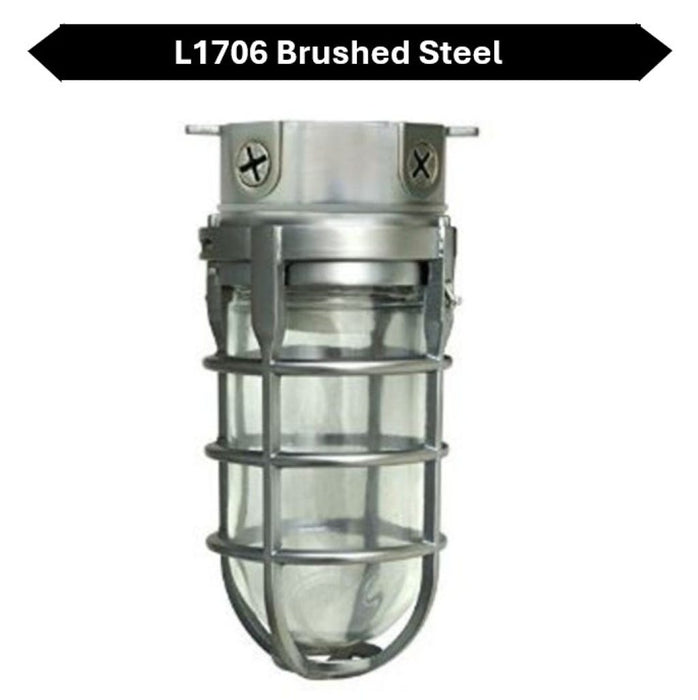 Topaz L1706BS Vaportight Industrial Jelly Jar Ceiling Mount Incandescent/LED Lamp Ready Brush Steel E26 Socket (TX4104)