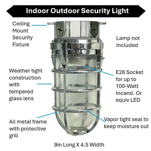 Topaz L1706CH Vaportight Industrial Jelly Jar Ceiling Mount Incandescent/LED Lamp Ready Chrome E26 Socket (TX4105)