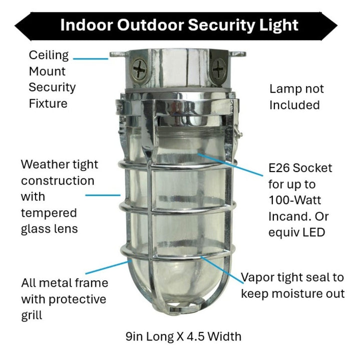 Topaz L1706CH Vaportight Industrial Jelly Jar Ceiling Mount Incandescent/LED Lamp Ready Chrome E26 Socket (TX4105)
