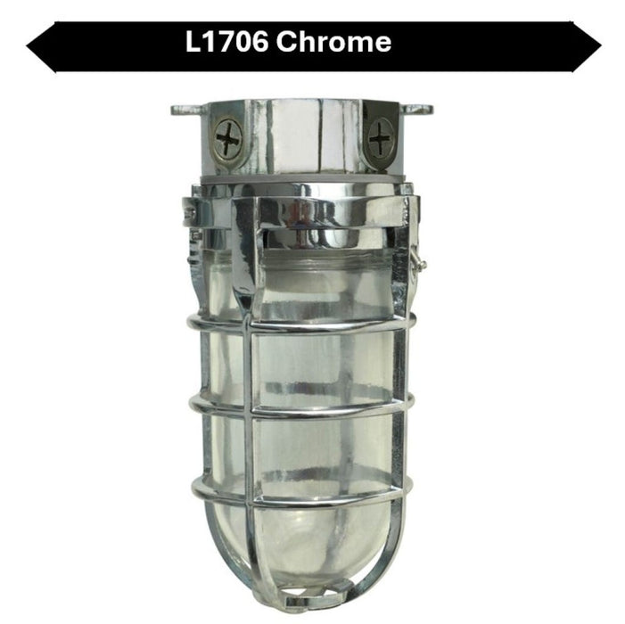 Topaz L1706CH Vaportight Industrial Jelly Jar Ceiling Mount Incandescent/LED Lamp Ready Chrome E26 Socket (TX4105)