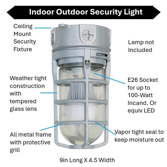 Topaz L1706 Vaportight Industrial Jelly Jar Ceiling Mount Incandescent/LED Lamp Ready Gray E26 Socket (TX4101)