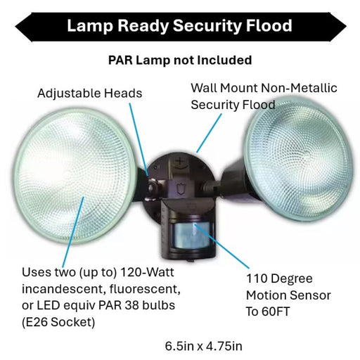 Topaz L5999BR Lamp Ready 2-Head Security Flood Bronze 110 Degree Motion Sensor Use [2] 60W Maximum Incandescent Or LED Bulb [Not Included] (TX4128)