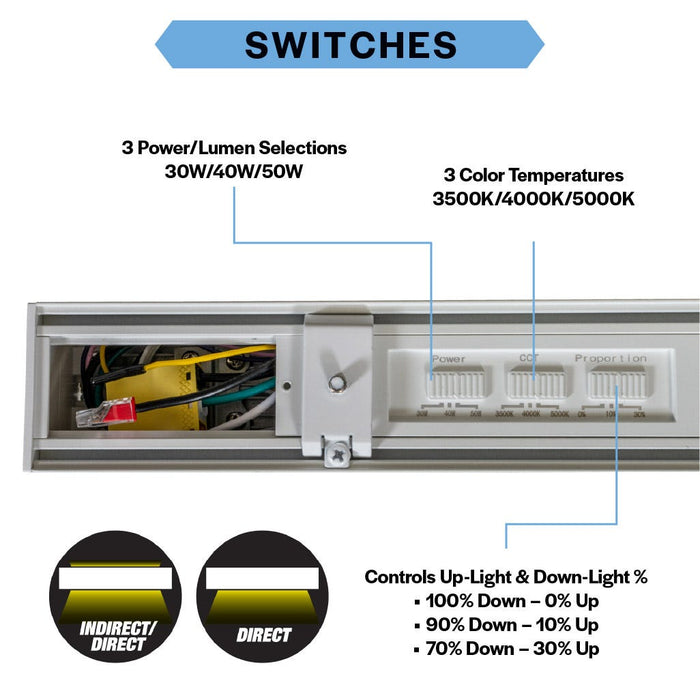 Topaz LSA4P-50PCS-EM-WH 4 Foot Architectural LED Linear Strip Power/CCT Selectable 30W/40W/50W 3500K/4000K/5000K 120-277V 0-10V Dimming Emergency Backup White (T77051)