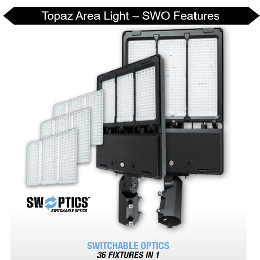 Topaz ARL-300PCS-SWO Area Light Power/CCT Selectable 200W/250W/300W 3000K/4000K/5000K Switchable Optics T2-T3-T4-T5 120-277V 0-10V Dimming Bronze (T74102)
