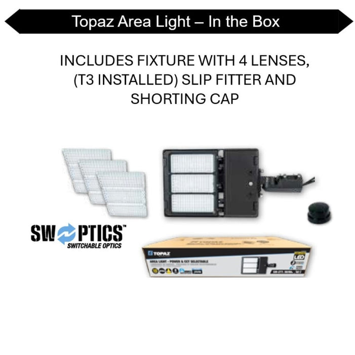 Topaz ARL-300PCS-SWO Area Light Power/CCT Selectable 200W/250W/300W 3000K/4000K/5000K Switchable Optics T2-T3-T4-T5 120-277V 0-10V Dimming Bronze (T74102)
