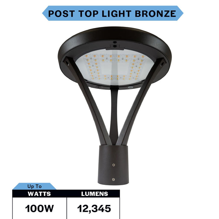 Topaz PTL-100PCS-BZ LED Outdoor Post Top Light Wattage/CCT Selectable 60W/80W/100W 3000K/4000K/5000K 120-277V 80 CRI Dimmable Bronze (T79448)