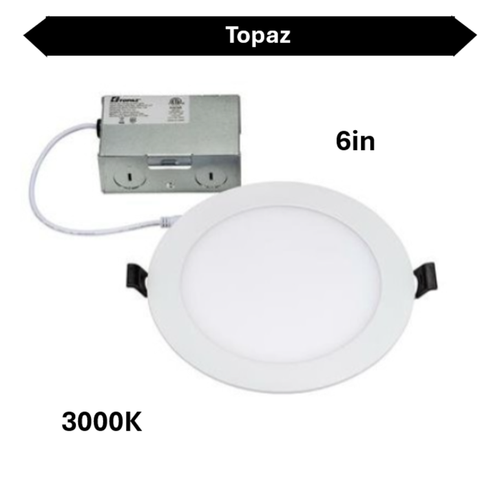 Topaz RDL/63RND/12HL/WH 6 Inch LED Canless Slim Downlight 12W 960Lm 3000K 90 CRI Dimmable 120V White 100W Equivalent (T70908)